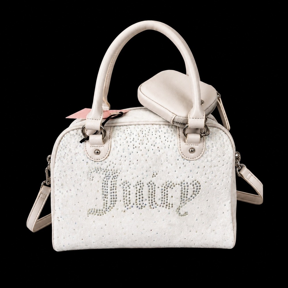 Juicy Couture Let It Shine Bowler Satchel Crossbody Velour Bag Crystal Bling NWT